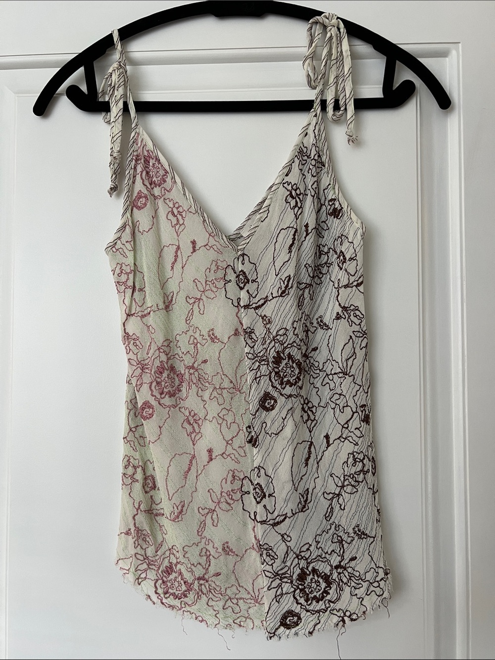 Wilfred Two-Tone Split Floral Tie-Strap Cami - Cream & Pink